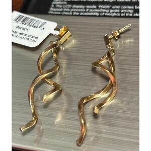 NWT 14k solid yellow gold double twist drop dangle post stud earrings SLC Italy